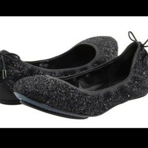 Women COLE HAAN Maria Sharapova NikeAir Sz 7.5 Bacara Black Glitter Ballet Flats